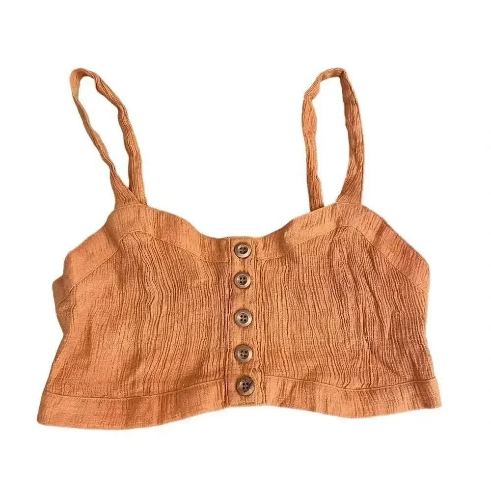 Favlux Fashion Mustard Crop Front Buttons Adjustable Straps Womens Tank Top SZ M